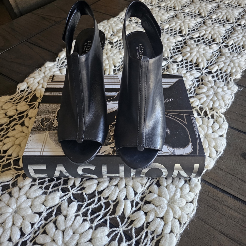 Charles By Charles David Black Peep-Toe Heels